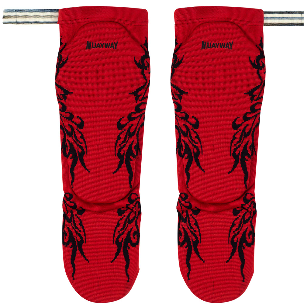 Muayway Защита Голени Эластичный Хлопок Тайский Бокс Красный с Узором