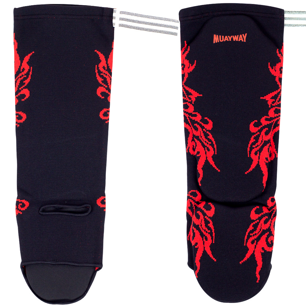 Muayway Защита Голени Эластичный Хлопок Тайский Бокс Черный с Узором