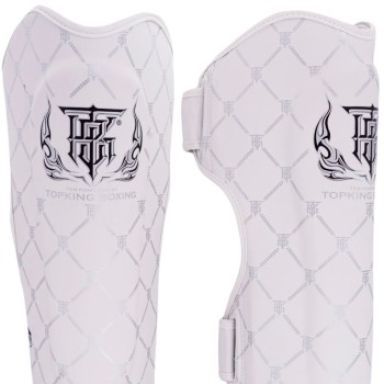 Top King "Chain" Защита Голени Тайский Бокс Бело-Серебряная