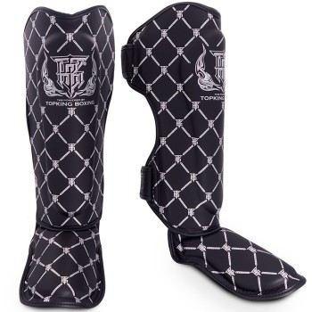 Top King "Chain" Защита Голени Тайский Бокс Черно-Серебряная