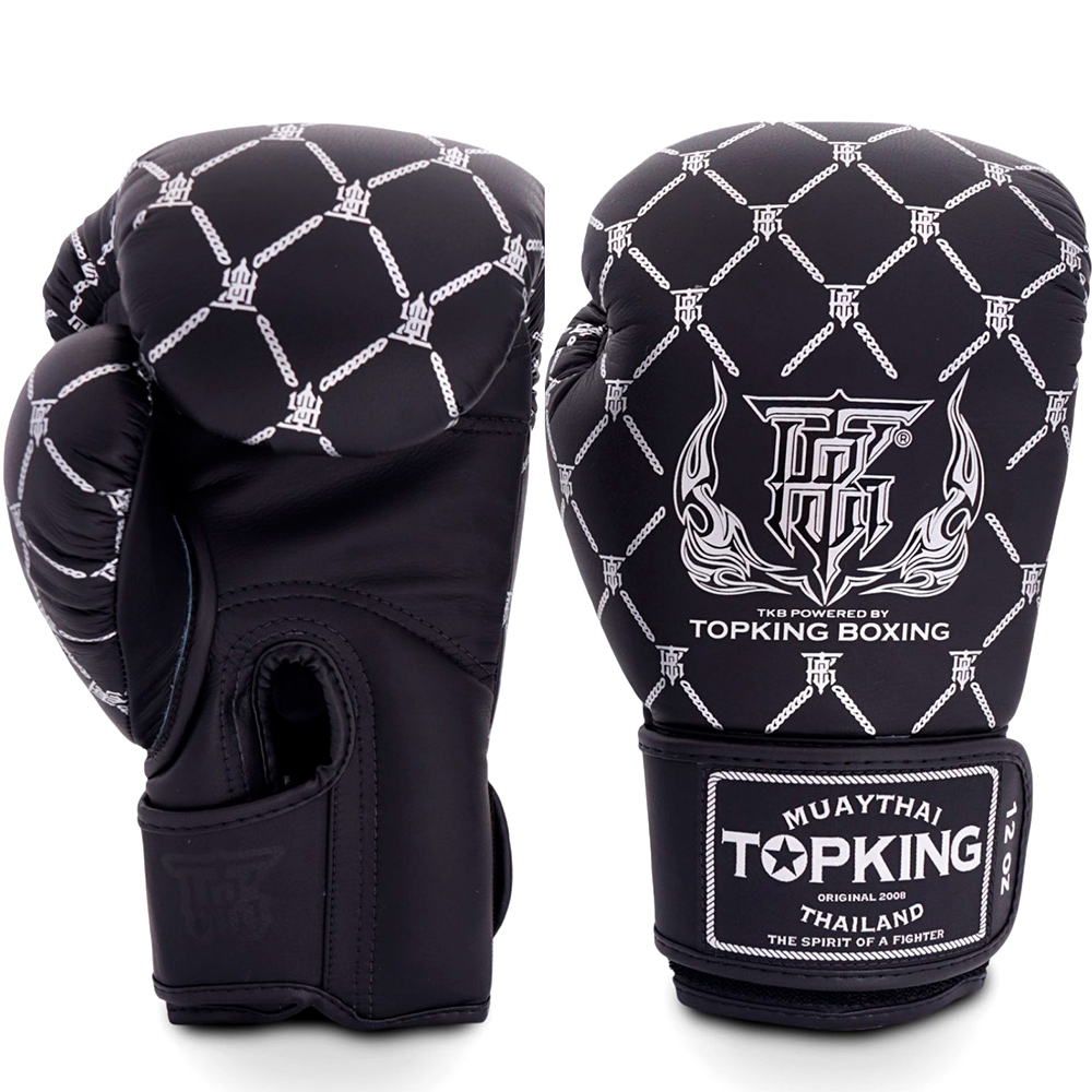 Top King "Chain" Боксерские Перчатки Тайский Бокс Черно-Серебряные