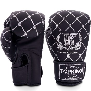 Top King "Chain" Боксерские Перчатки Тайский Бокс Черно-Серебряные