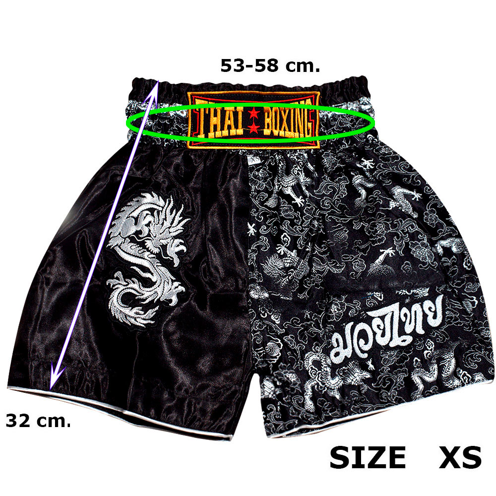 Детские Шорты Тайский Бокс "Thaiboxing" Дракон Черные с Серебром