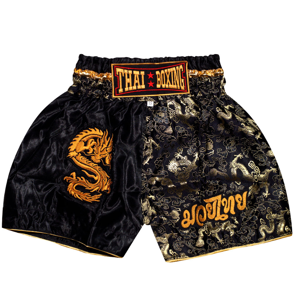 Детские Шорты Тайский Бокс "Thaiboxing" Дракон Черные с Золотом