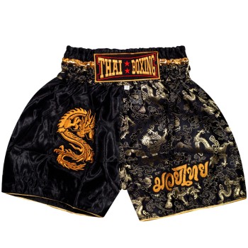 Детские Шорты Тайский Бокс "Thaiboxing" Дракон Черные с Золотом