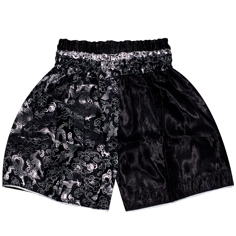 Детские Шорты Тайский Бокс "Thaiboxing" Дракон Черные с Серебром