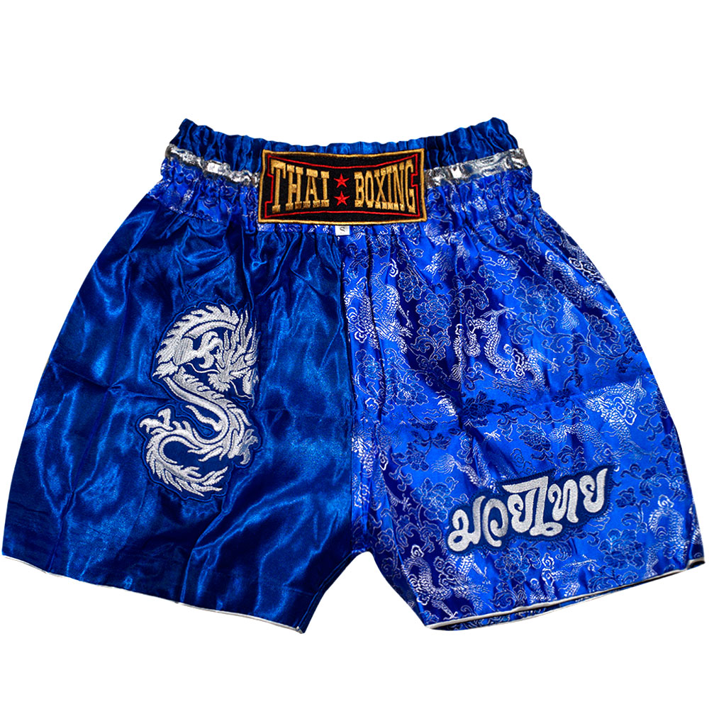 Детские Шорты Тайский Бокс "Thaiboxing" Дракон Синие с Белым Драконом