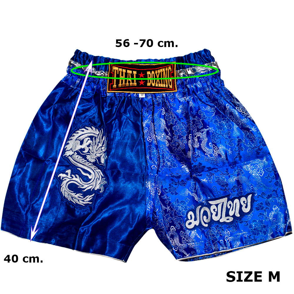 Детские Шорты Тайский Бокс "Thaiboxing" Дракон Синие с Белым Драконом