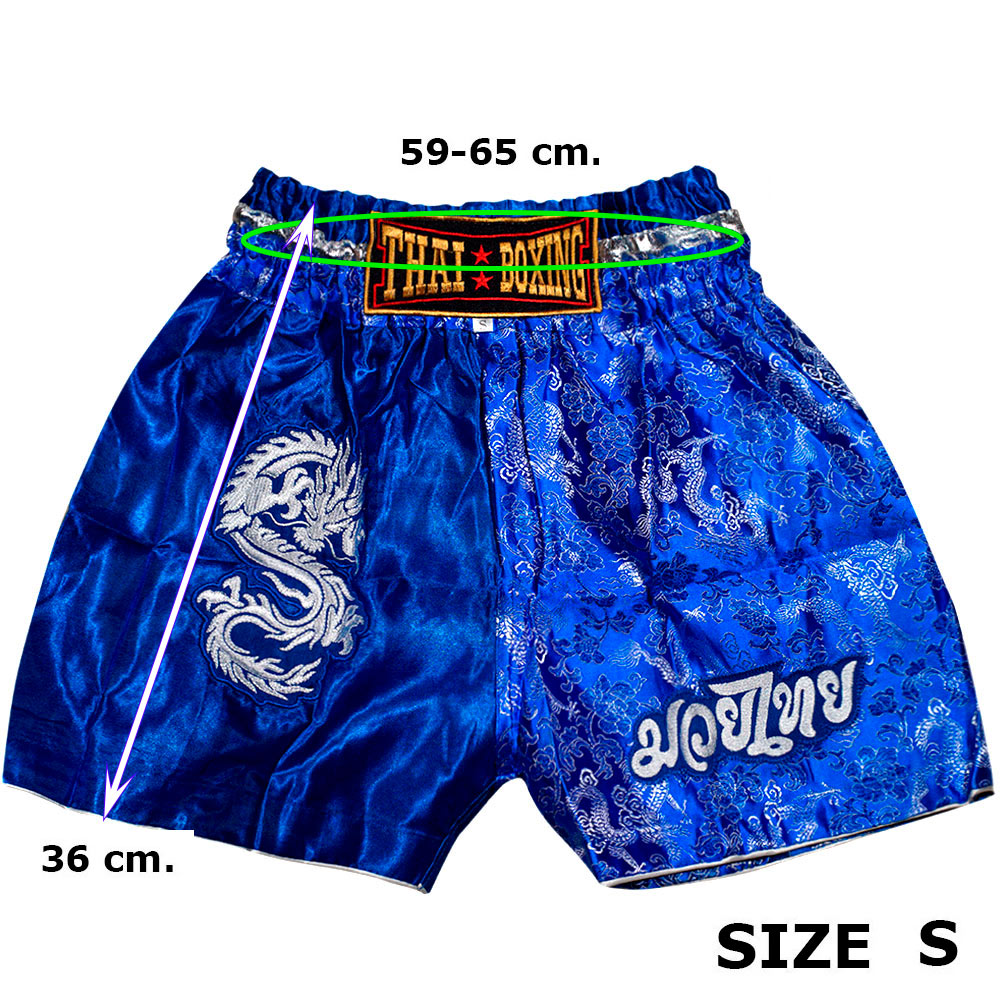 Детские Шорты Тайский Бокс "Thaiboxing" Дракон Синие с Белым Драконом