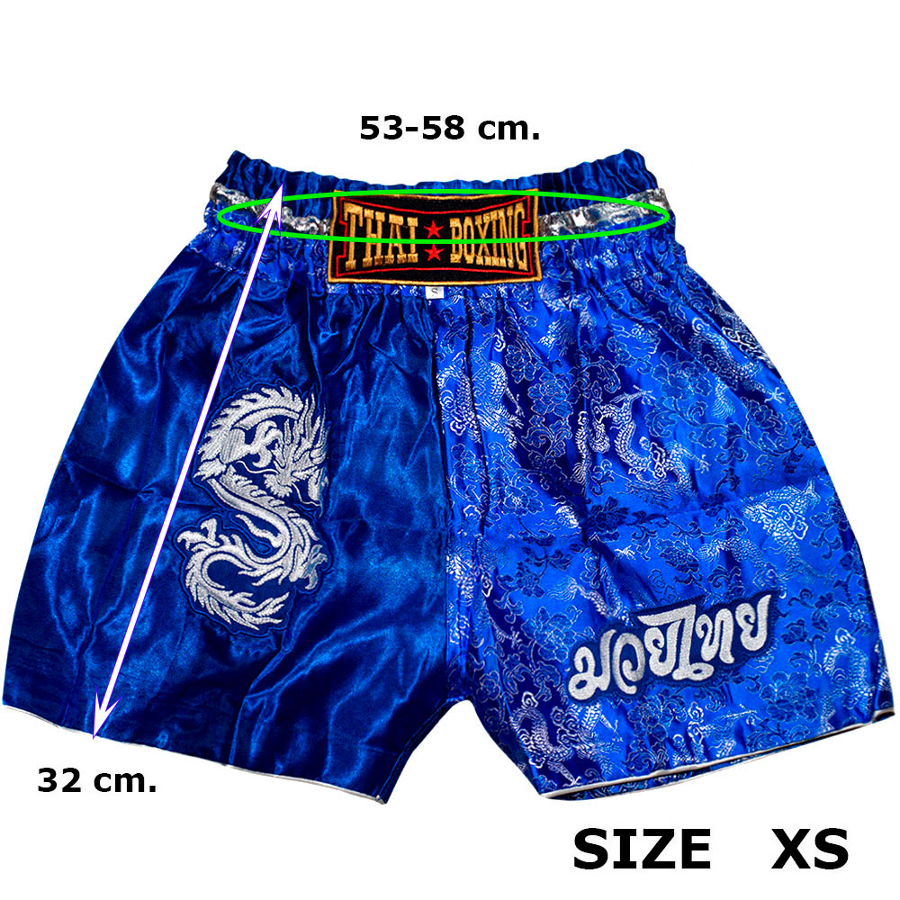 Детские Шорты Тайский Бокс "Thaiboxing" Дракон Синие с Белым Драконом