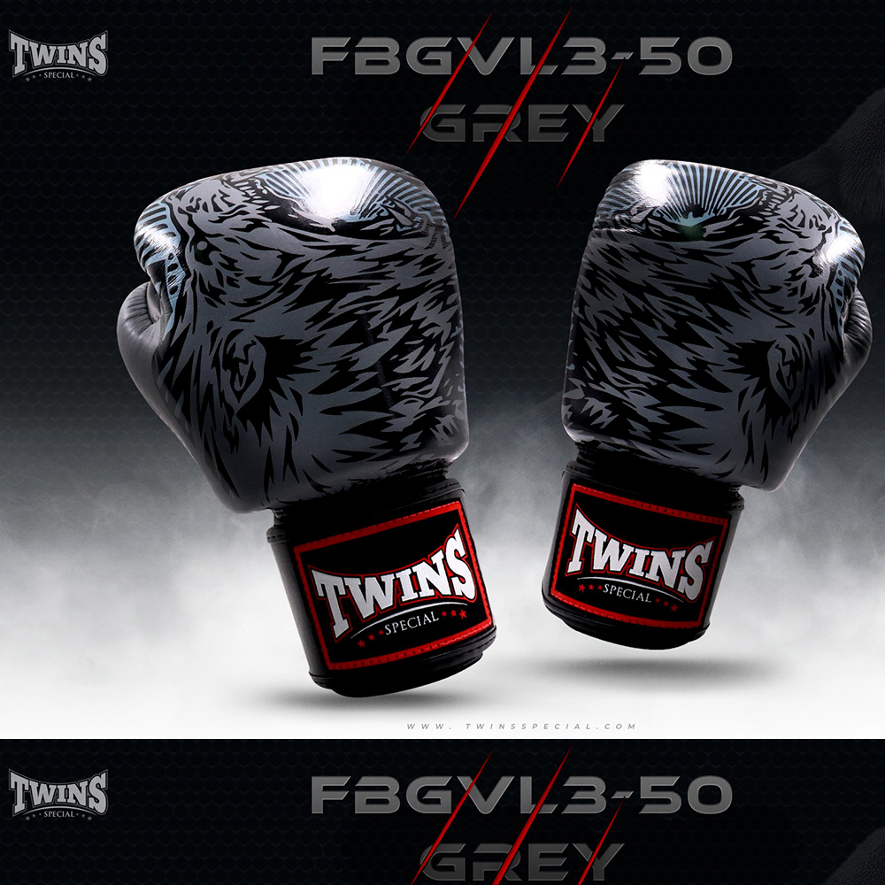 Twins Special FBGVL3-50 Боксерские Перчатки Тайский Бокс "Wolf" Серый
