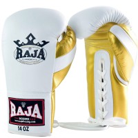 Raja Boxing "Single" Боксерские Перчатки Тайский Бокс Шнурки White-Gold
