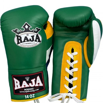 Raja Boxing "Single" Боксерские Перчатки Тайский Бокс Шнурки Green-Yellow
