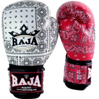 Raja Boxing "Indian Cloth" Боксерские Перчатки Тайский Бокс Белые с Красным