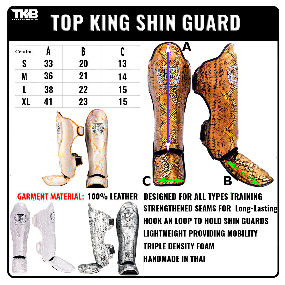 Детская Защита Голени Top King TKSGSS-02 "Super Snake" Тайский Бокс Золото (Белое)