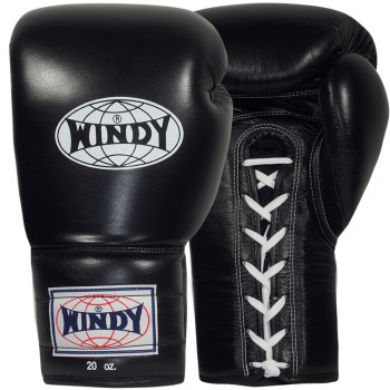 Windy "Pro Boxing Series" Боксерские Перчатки Тайский Бокс На Шнурках Черные