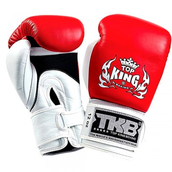 Top King "Double Lock Air" Боксерские Перчатки Тайский Бокс Красно-Белые