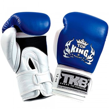Top King "Double Lock Air" Боксерские Перчатки Тайский Бокс Сине-Белые