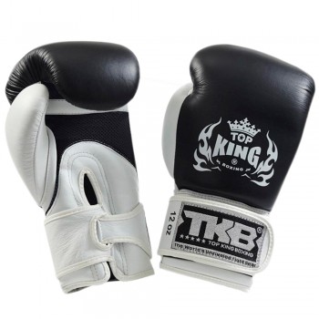 Top King "Double Lock Air" Боксерские Перчатки Тайский Бокс Черно-Белые