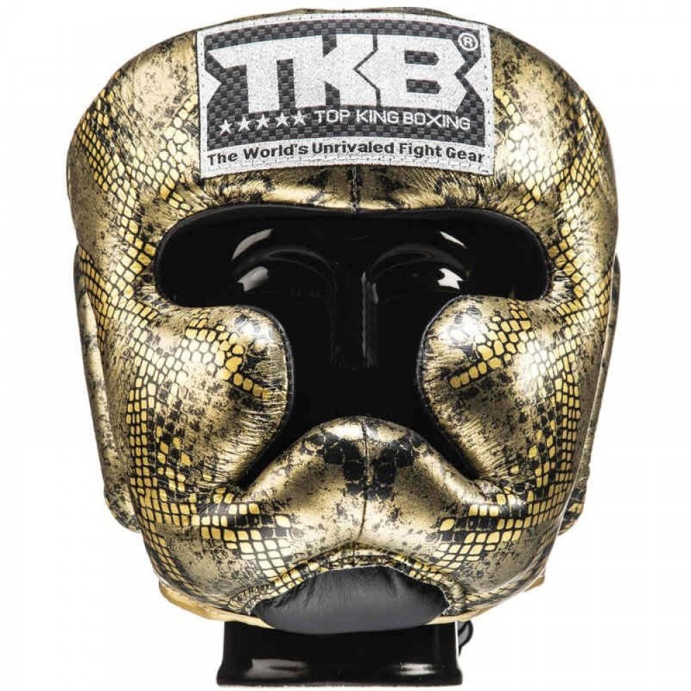 Детский Боксерский Шлем Top King "Super Snake" Тайский Бокс Золото (Черное)